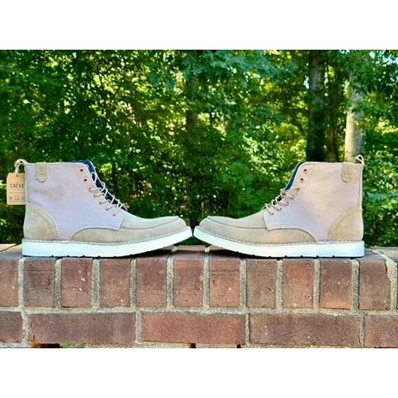 Crevo Mens Size 11.5 Suede Canvas Lace Up Boots Beige Tan Memory Foam Cushioned main image 6